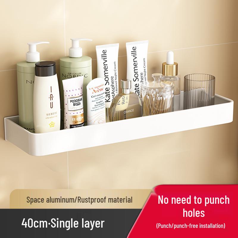 White No-Drill Wall-Mounted Bathroom Organizer and Vanity Shelf