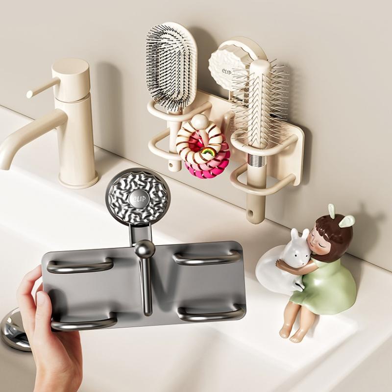Wall-Mounted Comb Storage Rack Suction Cup Bathroom Hair Tie Holder No-Drilling Needed Hairband Holder Plastic Organizer
