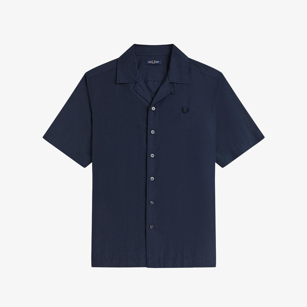 FRED PERRY [Sharp] Linen Blend Revere Collar Shirt - Dark Air Force Afpm2619894-738