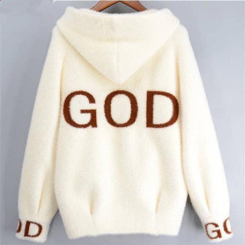 Dámská krátká volná bunda s kapucí - Zimní zlatý kardigan z imitace norkové fleecové podšívky pro jaro/podzim