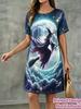 Modisches 3D-Druck Sommerkleid Locker Lässig Kurzarm Rundhals Minikleid