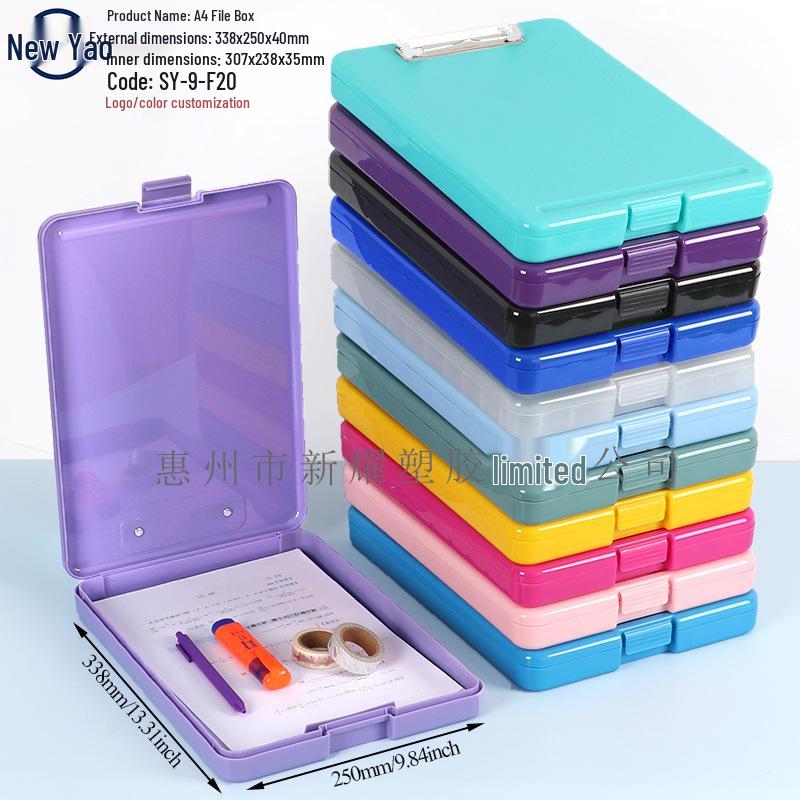 Large Capacity A4 File Box with Pen Slot & Clipboard for A5 Paper Storage