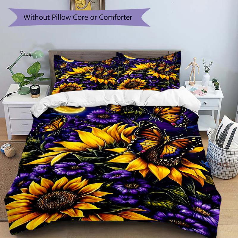 Butterflies Sunflowers Print 3Pcs Bedding Setduvet Cover With 2 Bedropillowcase Home Birthday Gift