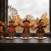 Rustic Fall Desktop Decor 3Pcs Wooden Pumpkin Scarecrow Ornaments, Halloween Table Centerpiece, Seasonal Decorative Wood Pieces Vintage Decoration for