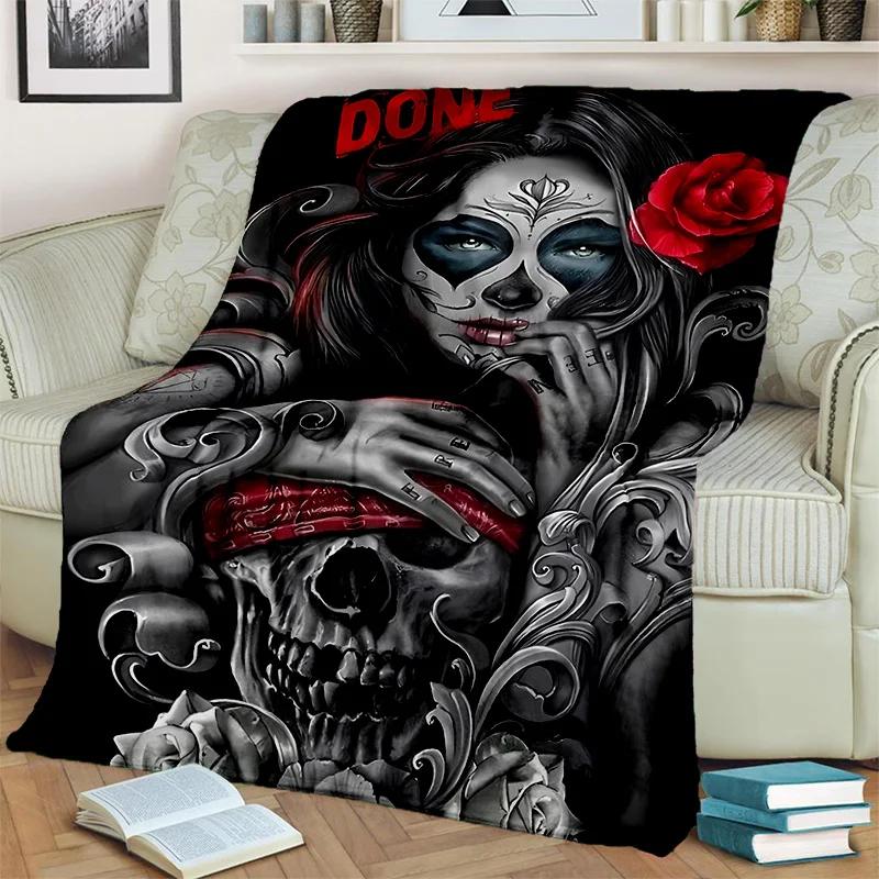 Coperta Orrore Teschio Femminile Ragazza Morta Gotica, Morbida Coperta da Lancio per Casa Camera da Letto Letto Divano Picnic Viaggio Ufficio Coperta Coprente Bambino