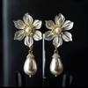 Vintage Round Inlaid White Imitation Pearl Earrings Geometric Creativity Gold Color Dangle Earrings for Women Jewelry