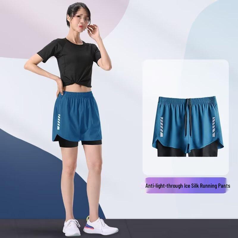 

Unisex Marathon Shorts: Breathable, Fake Two-Piece, Three-Quarter Length for Running & Cycling L синій