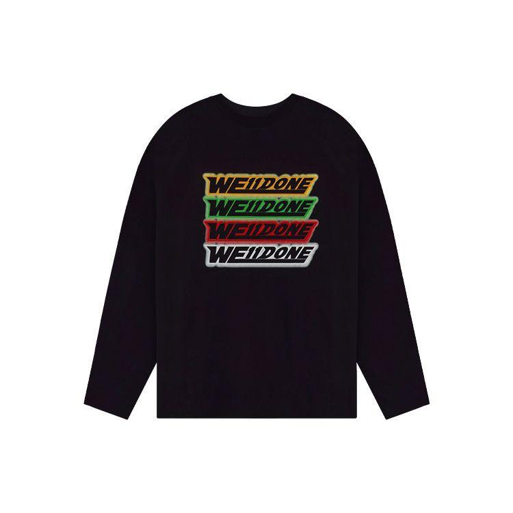 WE11DONE Ss22 Rainbow Logo Pattern Round Neck Minimalist Long Sleeve T-Shirt Unisex Tops Black WD-TT1-22-653-U-BK