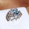 High-quality Blue Zircon Women Ring Feather Shape Opening Adjustable Couple Ring Party Jewelry Wedding Bride Ring Christmas Gift Fine Fashion Jewelry