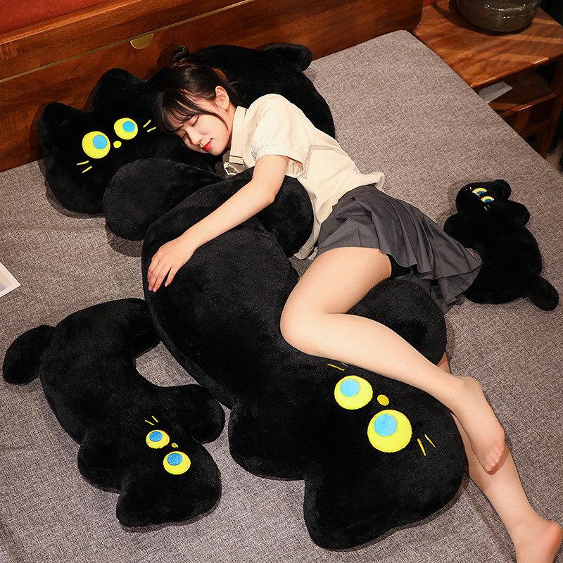 Black Cat Throw Pillow Plush Toy Cat Doll Girl Sleeping Leg Long Pillow Children's Rag Doll