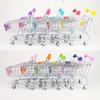 Colorful Mini Shopping Cart Decoration - Plastic Desktop Organizer with 4 Wheels and Side Pockets, Suitable for Desk decoration