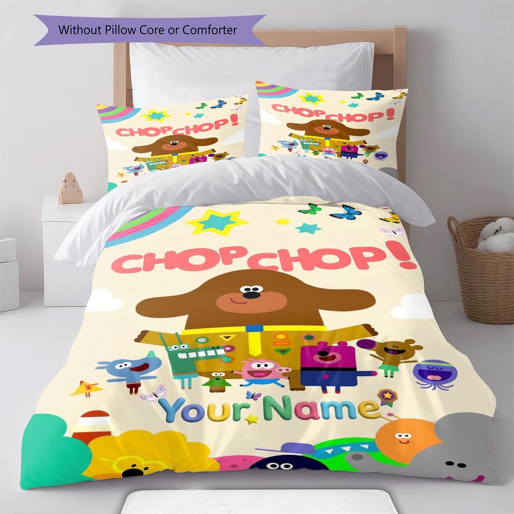 Hey Duggee Custom Name Pattern Bedding,Quilt Set Quilt Cover Pillowcase Home Birthday Gift(1 * duvet cover + 2 * pillowcase, without core)