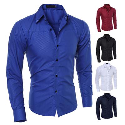 Lapel Long Sleeve Single-breasted Men Shirt Slim Fit Solid Color Business Dress Shirt Top Daily Clothing