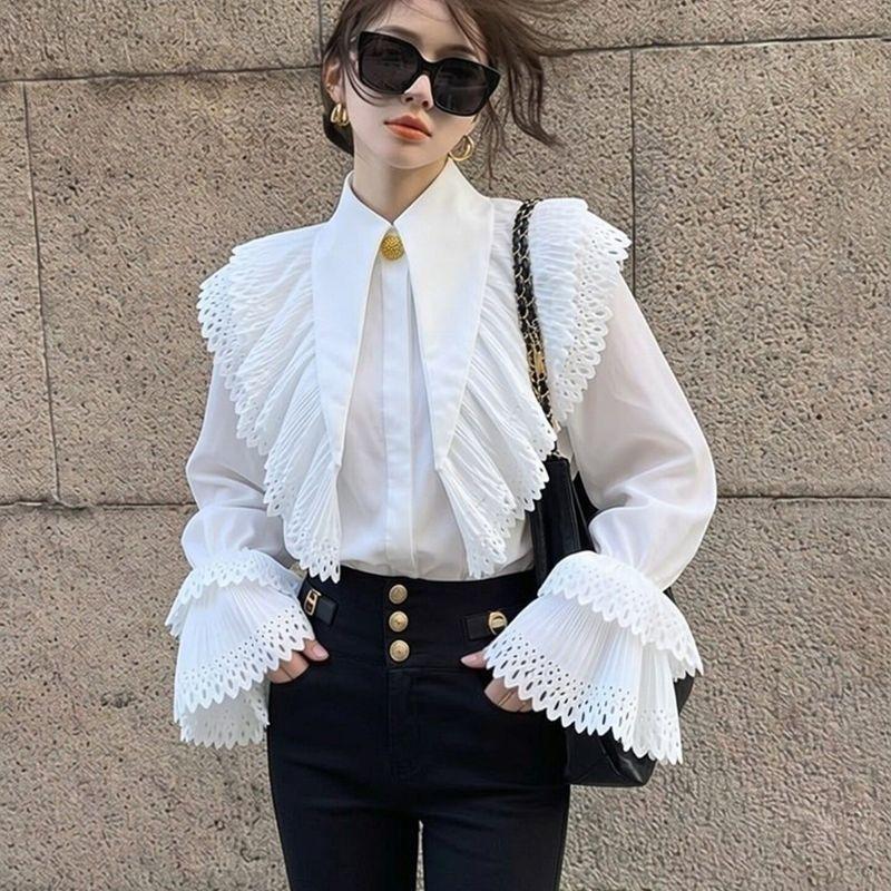 

2026 Spring New French-Style White Shirt with Unique and Beautiful Temperament, High-End Design, and Ruffled Edges White Shirt S