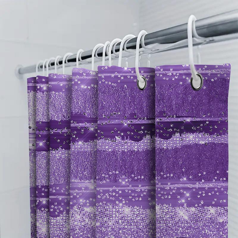 Purple Shower Curtain Glittering Sparkle Shower Panels Bath Rug Decor 3D Printed Fabric Waterproof Bathroom Curtains Set (Size: