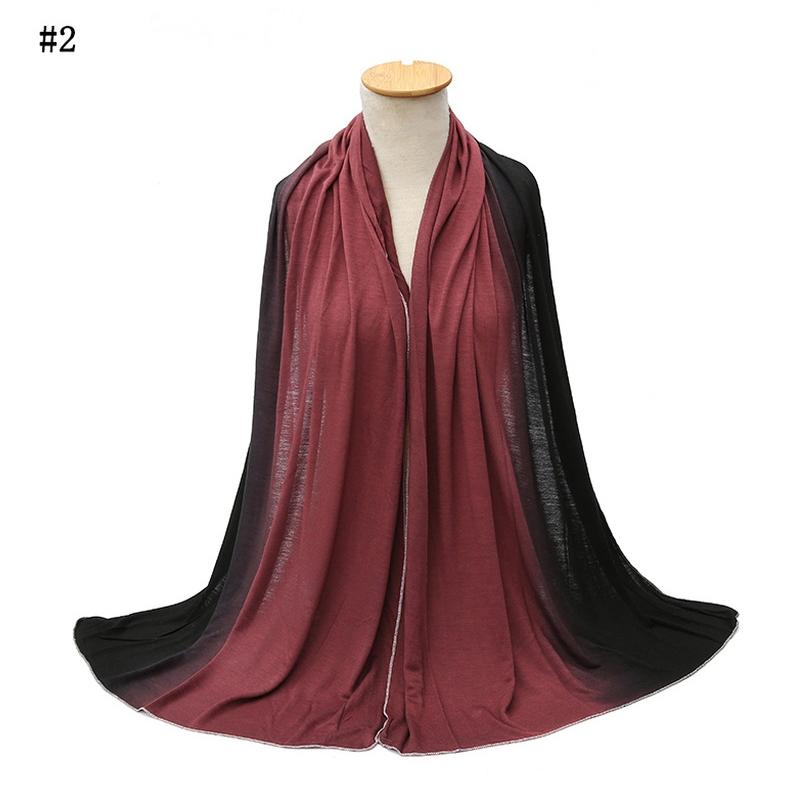 Fashion Elastic Mercerized Cotton Modal Headscarf Hand Painted Dyeing Two Color Gradient Scarf Muslim Woman Cotton Jersey Hijabs