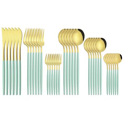 Neues 36-teiliges Minzgold Besteckset Westliches Silberware Edelstahl Geschirr Messer Gabel Löffel Tischgeschirr Besteck Küchen Hochzeitszubehör