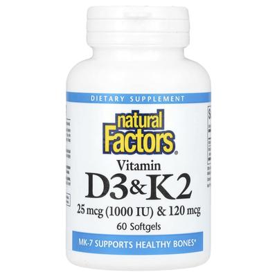 Vitamin D3 & K2, 25Mcg(1,000Iu) & 120Mcg, 60 Softgels