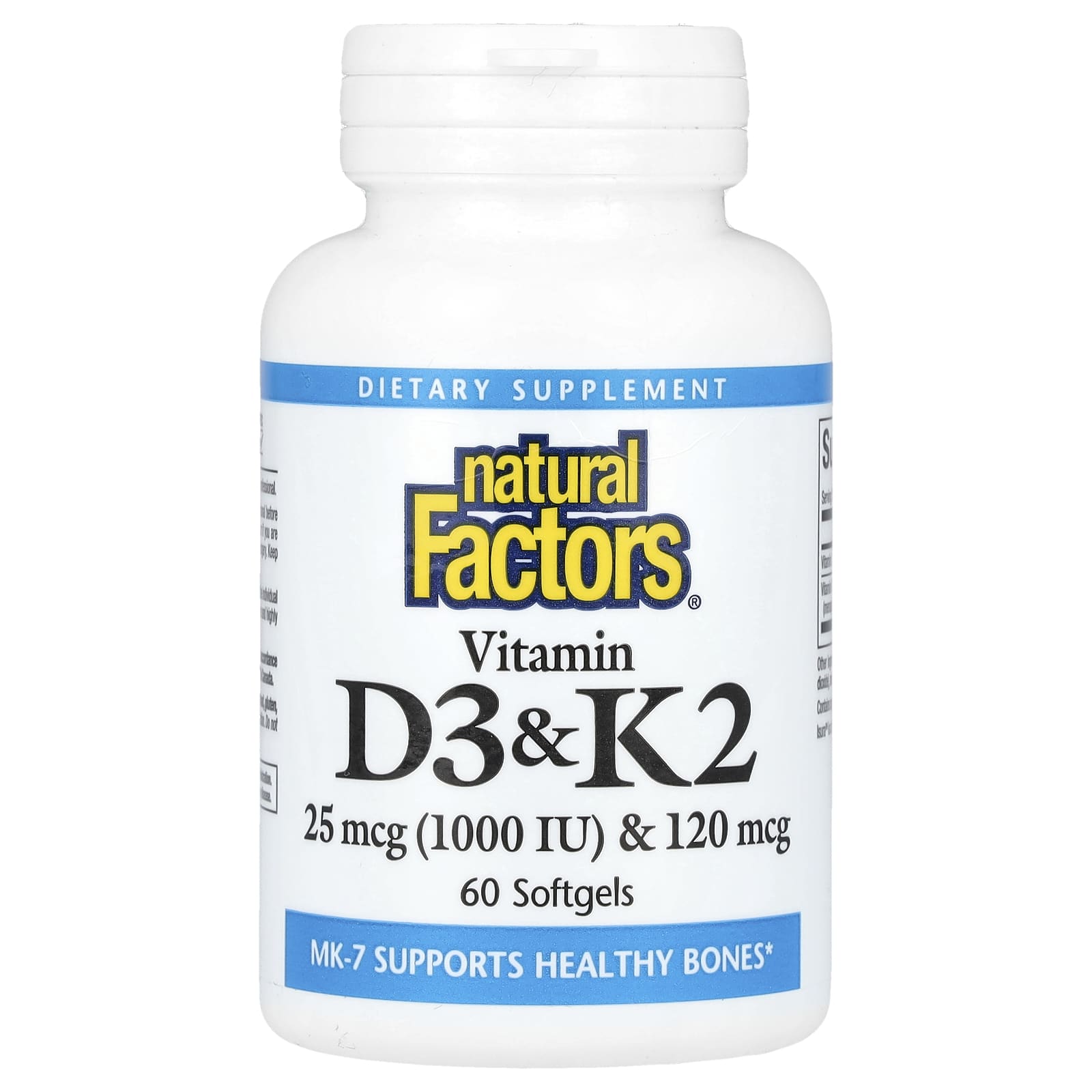 

Vitamin D3 & K2, 25Mcg(1,000Iu) & 120Mcg, 60 Softgels