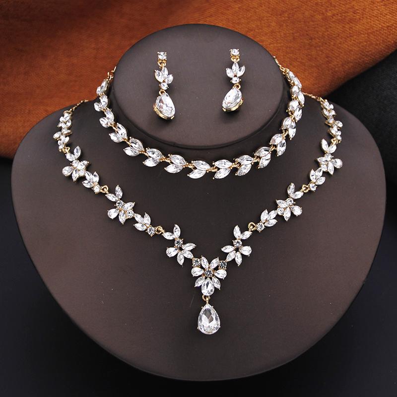 Gorgeous Jewelry Set for Women 3Pack Fashion Earrings Bracelets Choker Necklace Sets Accessory for Prom Bridal Wedding