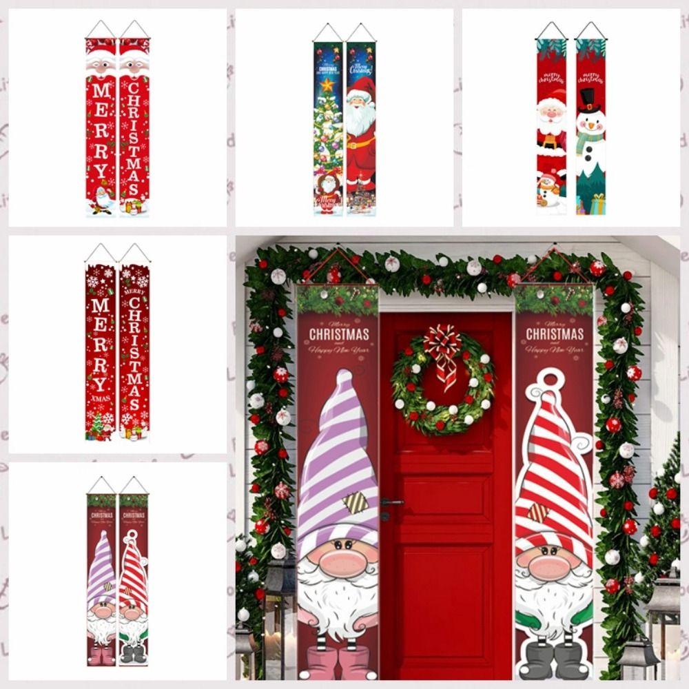 Foldable Christmas Porch Door Banner Polyester Santa Claus Hanging Couplet  Spring Festival