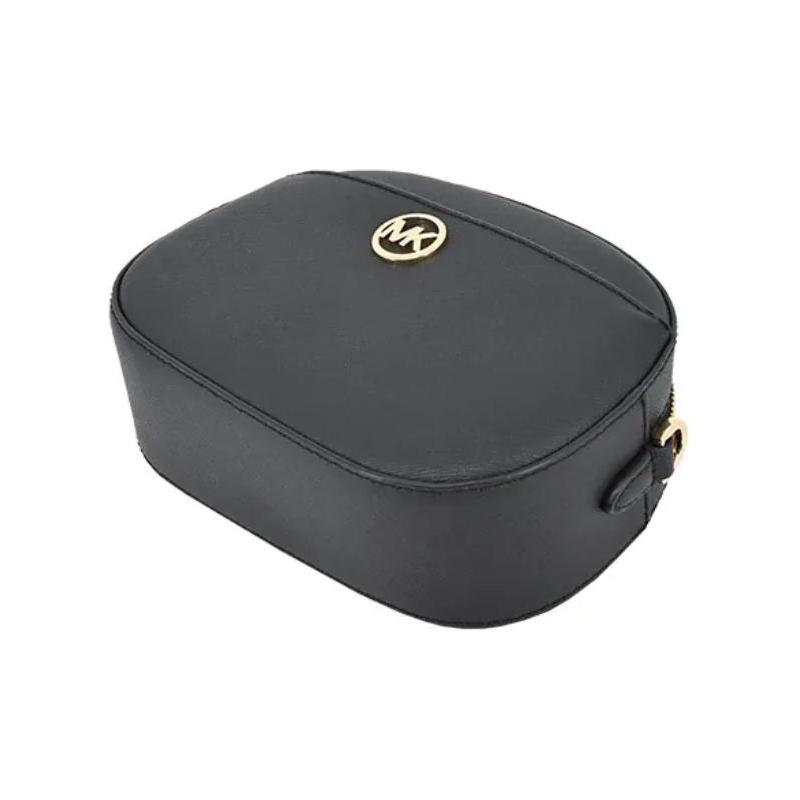 Michael Kors JET SET GLAM Round Logo Zipper Closure Leather Camera Bag Shoulder Crossbody Bag Small Women's Black