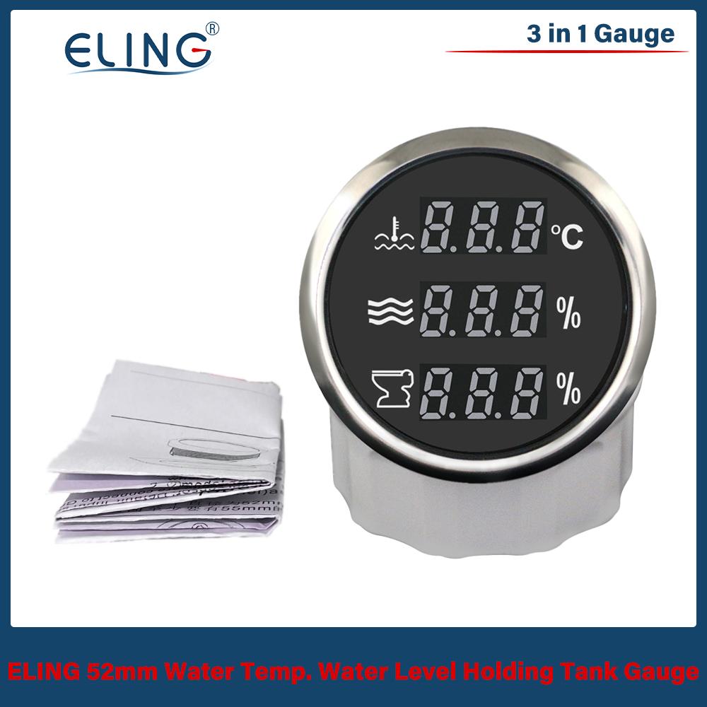 

Boat RV Universal 52mm 3 in 1 Multi-Function Gauge Water Temp. Water Level Holding Tank with Blue Backlight 12V 24V WWH-BS
