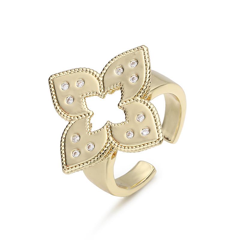Exquisite Four-leaf Clover Ring - High-end Floral Petal Open Ring