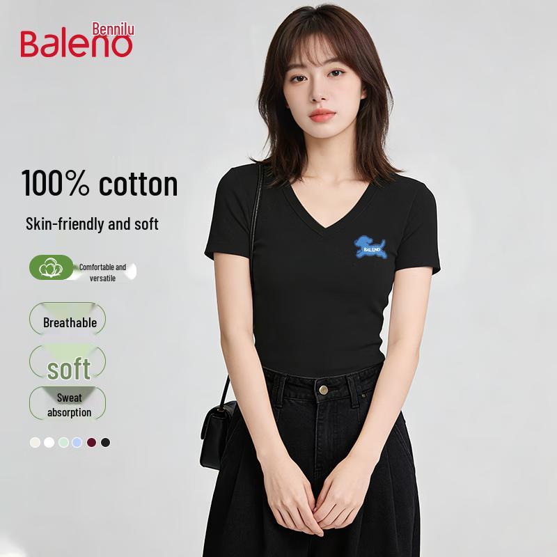 Baleno Women's Slim Fit V-Neck T-Shirt with BNL Blue Dog Graphic