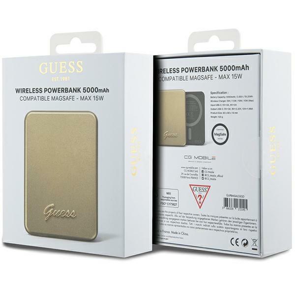 15W Induction Powerbank Guess 5000mAh MagSafe Metal Script Logo Gold
