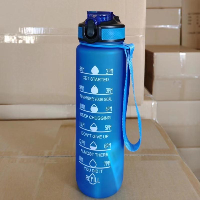 1 Liter Water Bottle with Straw Plastic Frosted Cup with Time Marker for Girls Kawaii Portable Travel Outdoor Sport Fitness Cups