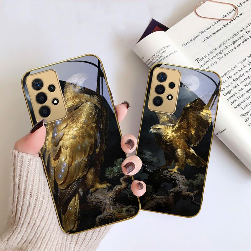 Golden Eagle with Wings For Samsung A 01 52S A04 A05S A10 A12 A13 22 23 24 36 42 M02 Note 10 20Ultra 8 9 Golden glass phone case