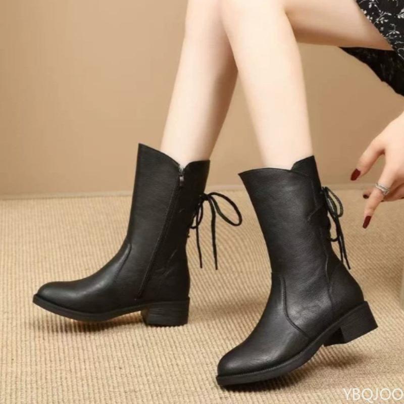 Retro Thick Heeled Short Boots for Women In Autumn Winter Round Toe Mid Heel Flat Bottom Simple Comfortable Short Boots