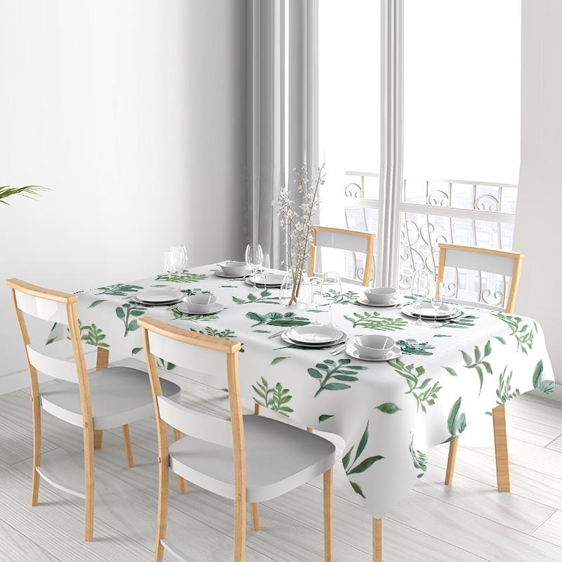 Nature-Inspired Green Leaves Printed Tablecloth For Dining Room Decoration Size: 150X240Cm Eco-Friendly Home Textile