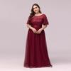 Elegant Plus Size Sequin Embroidered Evening Gown with Mesh Hem