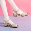 Summer Mid Heeled Sandals 2026 New Women's Versatile Fashion Thick Heeled Women's Shoes Korean Version Open Toe One Button Women's High Heels