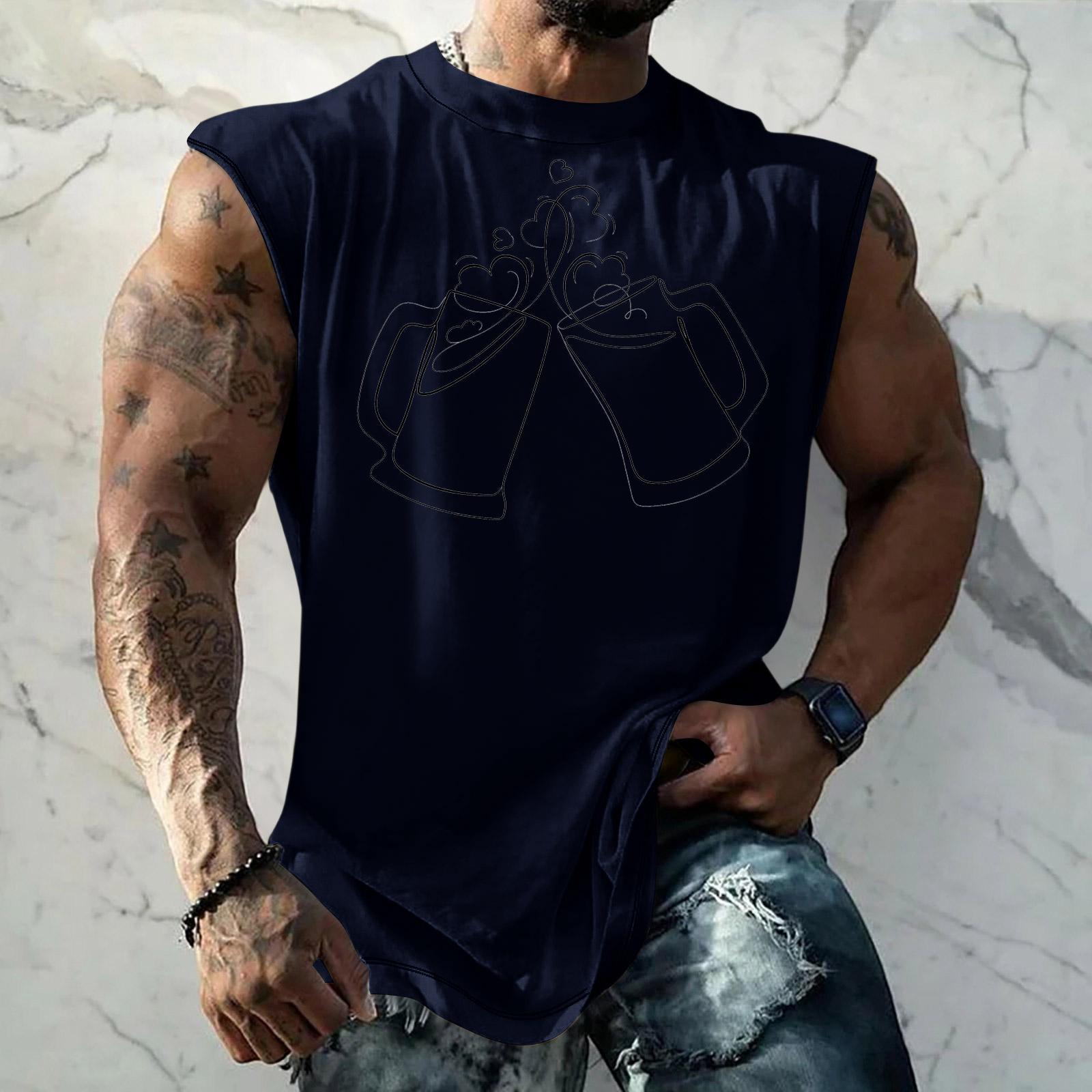 

Men s Casual Loose Fit Sleeveless Tank Top with Beer Festival Style Graphic Print Streetwear Athletic Summer Muscle Shirt XL