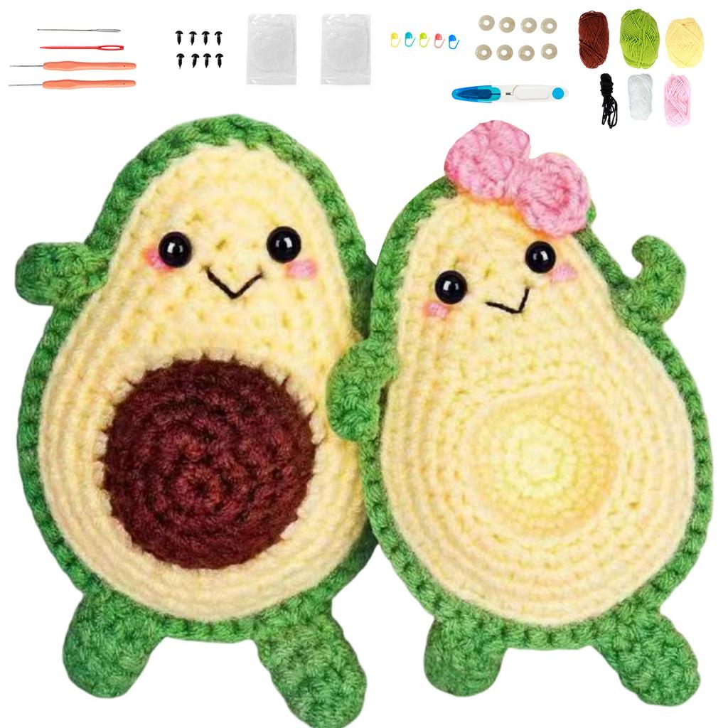 DIY Cute Cartoon Doll Crochet Tool Kit with Wool Stuffing Crochet Hooks Keychain Pendants with Step-by-Step Video Tutorials