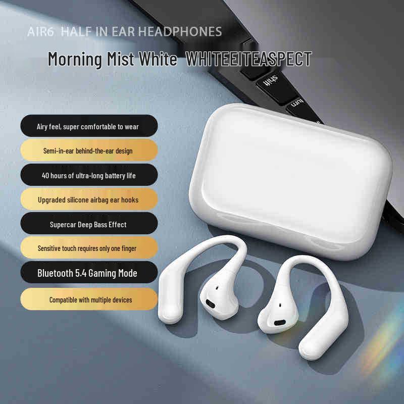 

Air6 Low Latency Over-Ear Wireless Headphones: High Sound Quality, Extra Long Battery Life, In-Ear Sports Bluetooth Headphones. білий