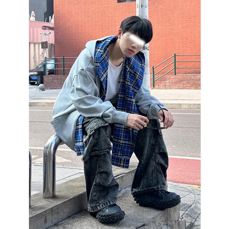 Men's Two-Piece Look Cardigan Hoodie, Spring/Autumn 2024 Trend, Heavyweight Patchwork Zipper Jacket