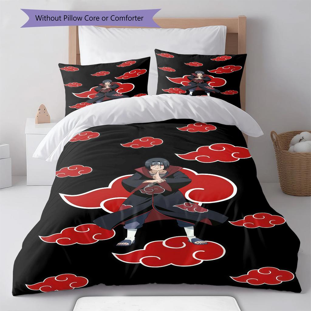 Naruto Cloud Power Pattern Bedding Quilt Set Quilt Cover Pillowcase Home Birthday Gift(1 * Duvet Cover + 2 * Pillowcase, Without Core)