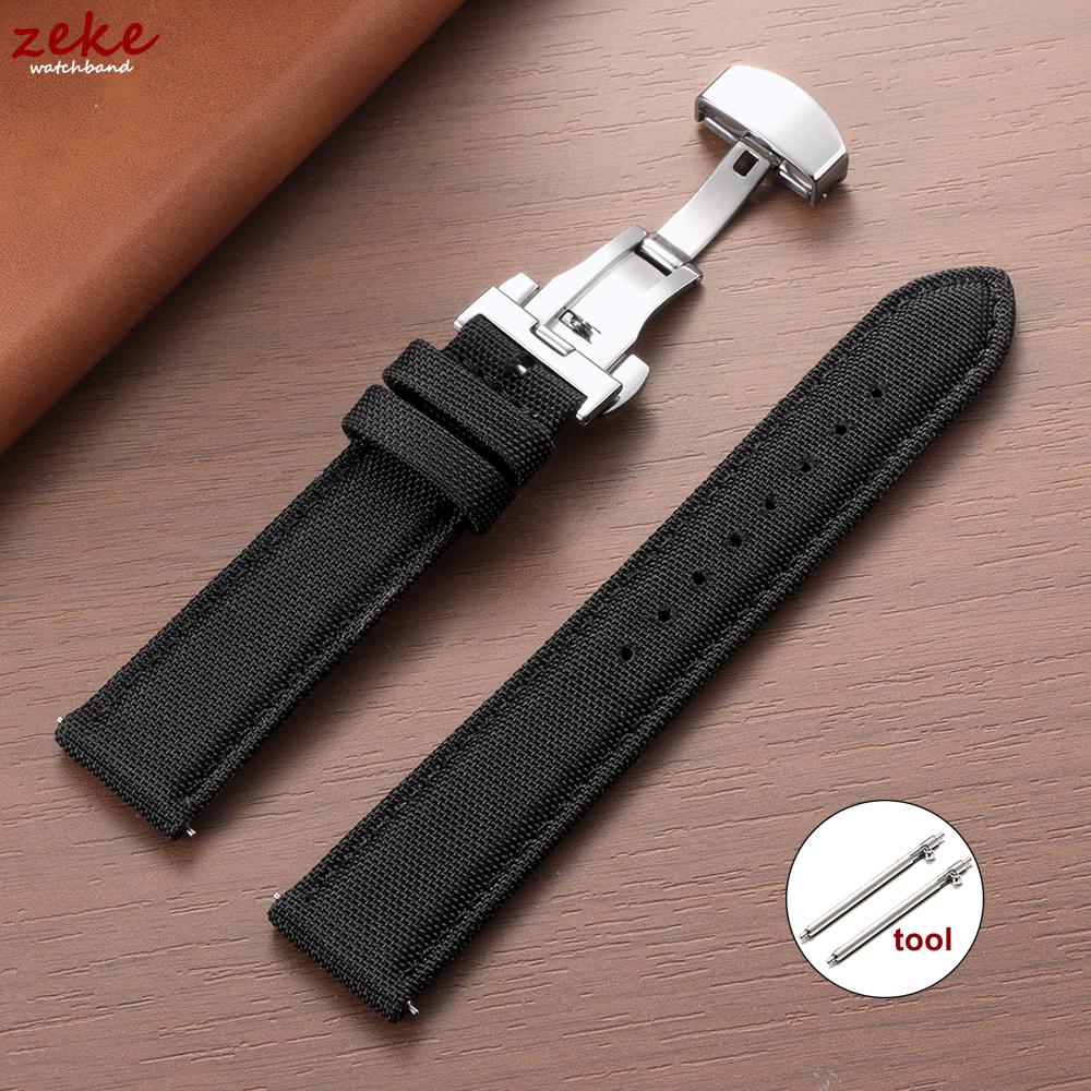 Quick Release Nylon Sailcloth Watch Strap 20mm 22mm Butterfly Buckle Band for Omega for Seiko Watchband Men's and Women's Belt