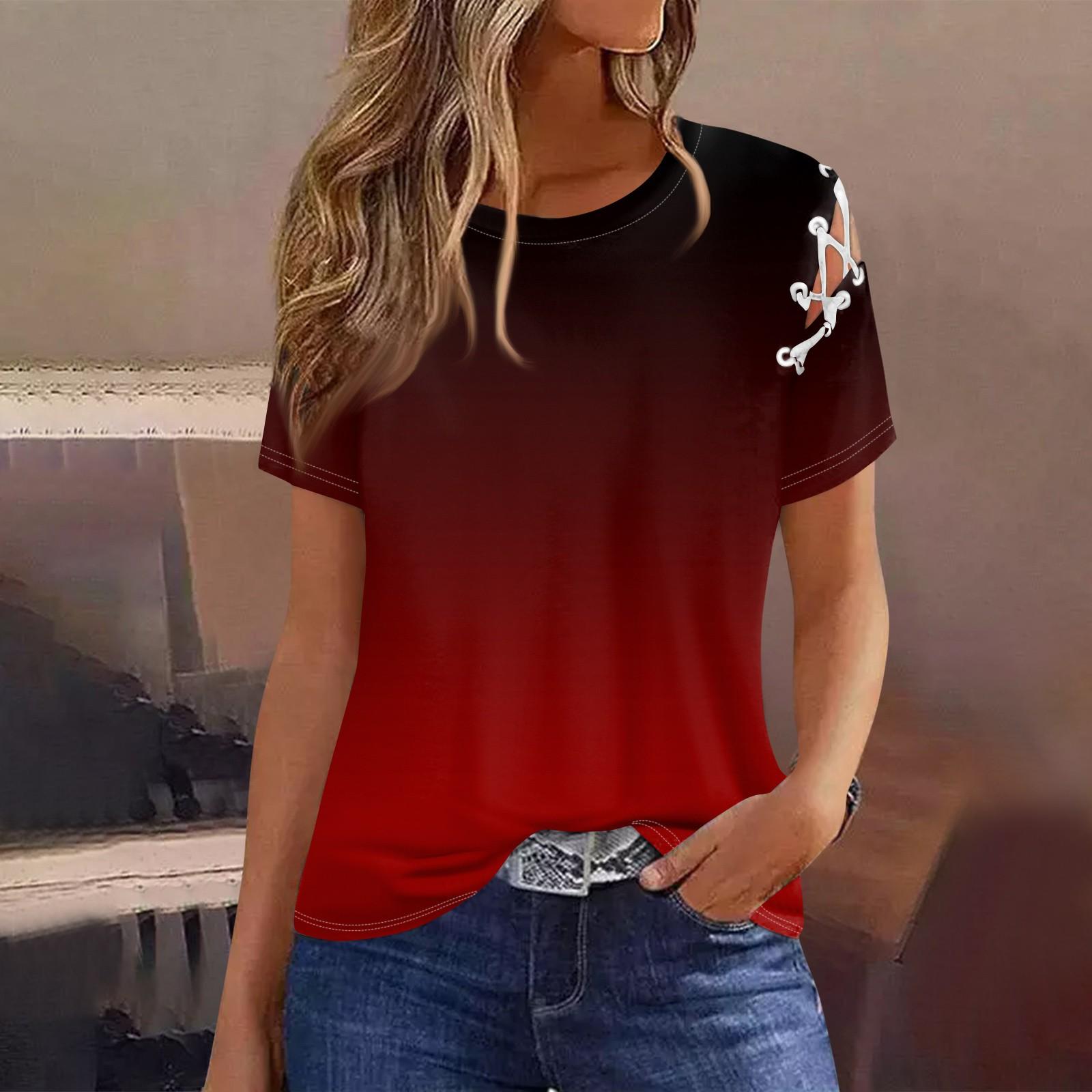 

Жіночий модний повсякденний модний топ вільного крою з бретелями в поєднанні з довгими брюками та короткими спідницями з короткими рукавами XL червоний