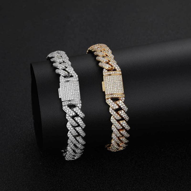 Kubanische Kette Armband Herren Damen Strass Inlay Geometrische Glieder Hip Hop Schmuck Gold Platin 10-20mm Breite