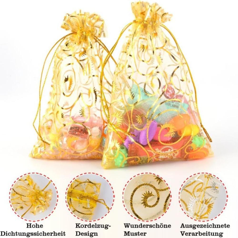 50/100pcs Organza Wedding Party Favor Gift Bag Gold Candy Gift Packing Bags  Wedding Candy Gift Bags