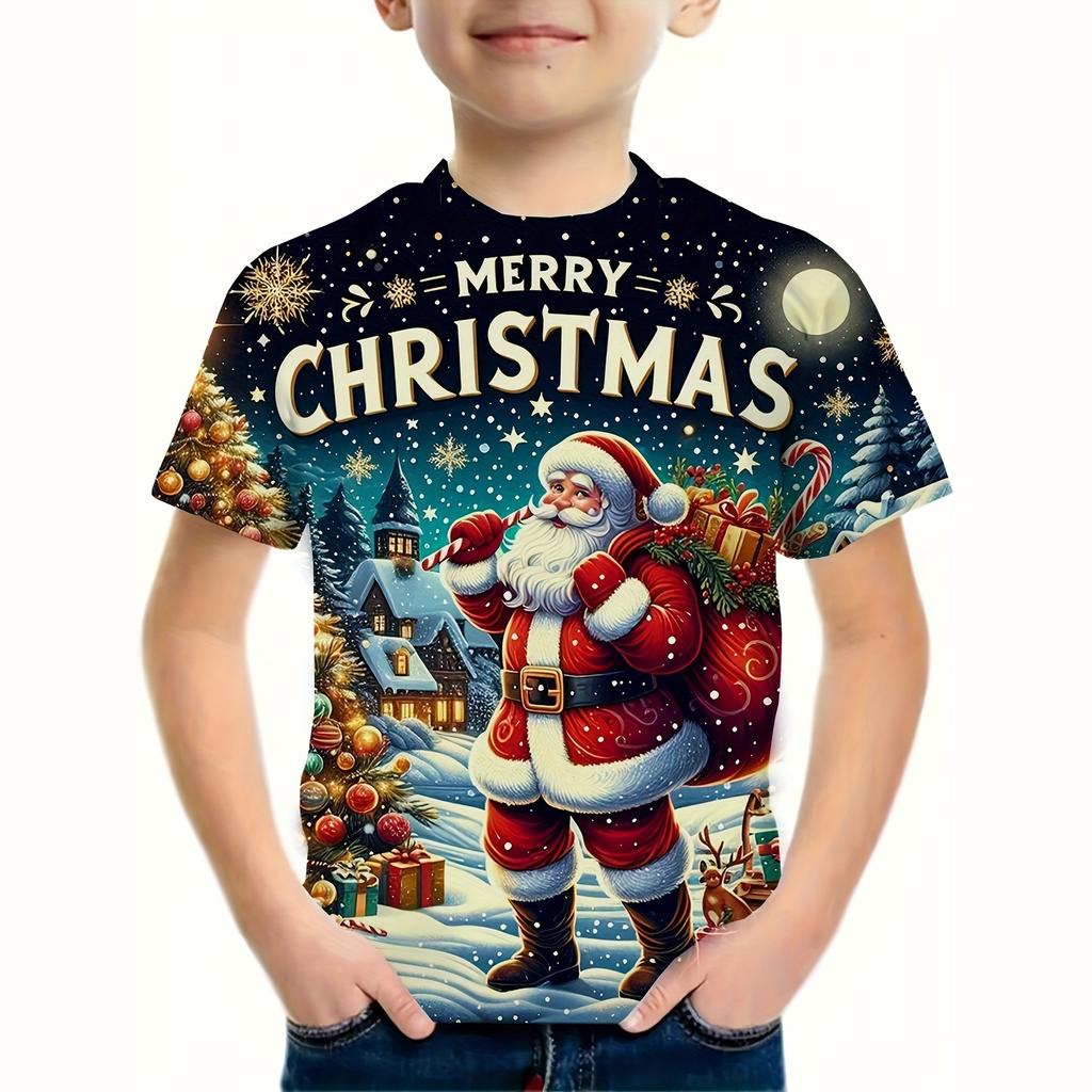 Kids Clothes Funny Santa Claus 3D Printed T Shirt Christmas Short Sleeved T Shirts Boys Girls 2-10y Xmas Gift for Children Top
