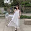 2026 new temperament beautiful vest long dress white irregular hem mesh splicing sleeveless dress women's summer