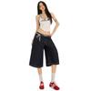 Trendy Dark Blue High Waist Loose Wide Leg Straight Cropped Capri Denim Pants For Women Versatile Slimming FigureFlattering Casual Capri Trousers