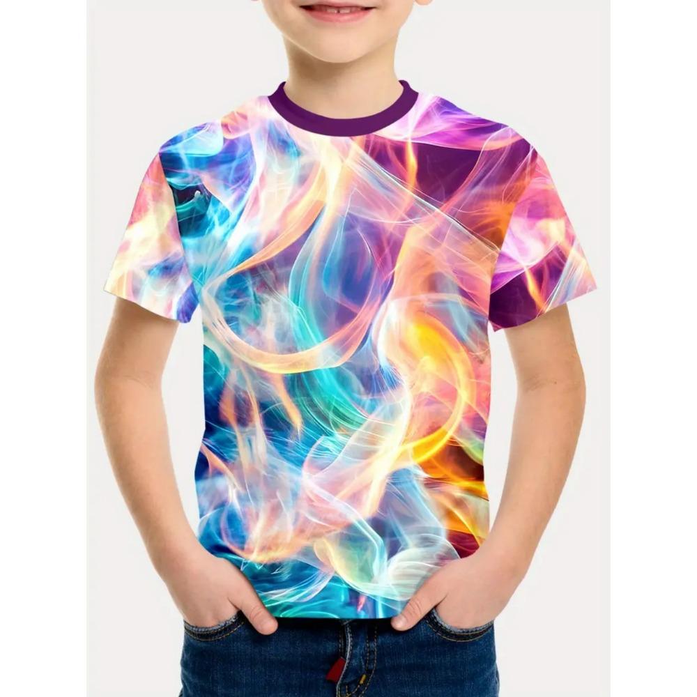 Boys' T-shirt tie dye pattern T-shirt short sleeved T-shirt children's T-shirt primary school girls' clothing casual top girls' T-shirt