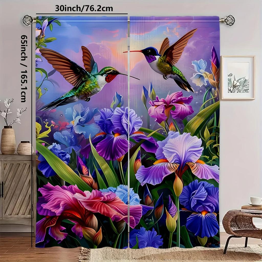 Modern Polyester Hummingbird Floral Printed Curtains Home Decoration Room Made Of